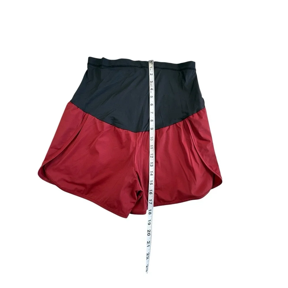 Maternity Athletic Shorts Size L‎ Black Red 2 in 1 Running Workout